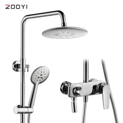 China New Design Faucets ZOOYI Brass Chrome Wall-mount Bathtub Rain Metered Shower Faucet Sets With Sprayer for sale