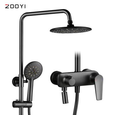 China Manufacturer ZOOYI Faucets ZOOYI Wall Head Brush Mount-Grey Brass Metered Three Function Bathroom Faucet Set ABS Shower Faucet Set for sale