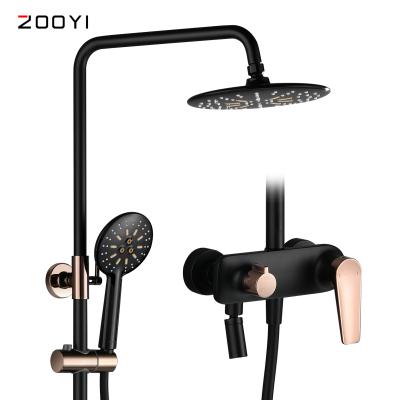 China ZOOYI New Design Bathroom Metered Faucets Black Mounted Gold Spray Gun Bath Faucet Shower Wall Mounted Copper Handheld Sets for sale