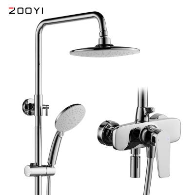 China ZOOYI Metered Faucets Factory Direct Sales Wash Wall Mounted Single Handle Bathroom Chrome Body Brass Shower Faucets Set for sale