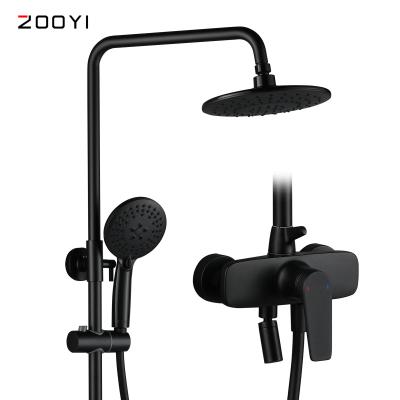 China ZOOYI Metered Faucets Exposed Shower Set Control High Quality Wall Mounted Three Way Rain Shower Set With Black Finished for sale