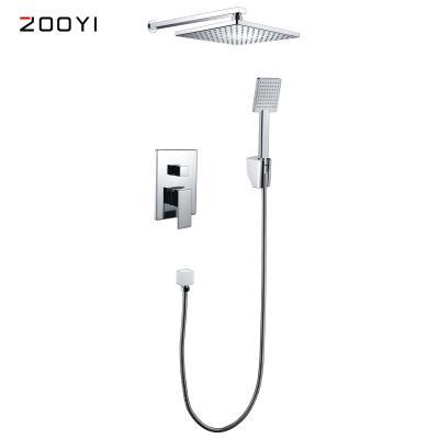 China ZOOYI Modern Brass Bathroom Chrome In-Wall Rain Shower Two Function Concealed Shower Sets Faucets Mixer for sale