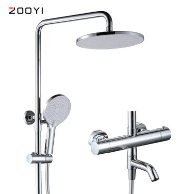 China ZOOYI Cheap Round Thermostatic Faucets Temperature Metered Thermostatic Shower Set With Hand Shower for sale