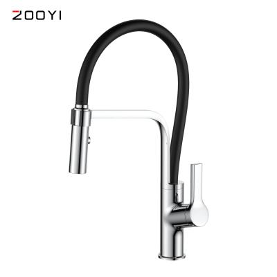 China ZOOYI New Modern Designer Chrome Silicone Kitchen Commercial Wall Faucet With Pull Down Sprayer for sale