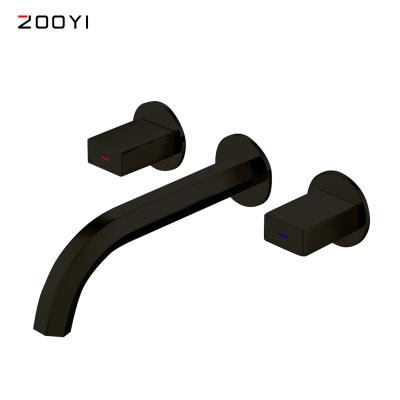 China ZOOYI Faucets Luxury Brass Mixing Valve Metered Bathtub Faucet Flow Into The Wall 2 Handle Bathroom In-Wall Basin Faucet for sale