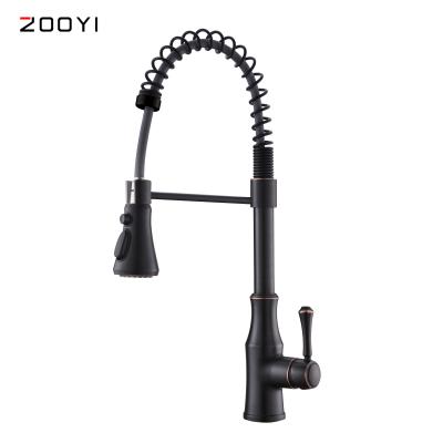 China ZOOYI 3 Function Spring Loaded Modern Designer Black Single Handle Pull Out Kitchen Sink Faucet for sale