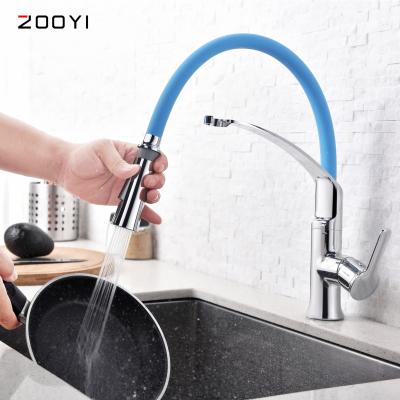 China ZOOYI Electric Faucets 360 Degree Rotatable Pull Out Flexible Hose Black Silicone Spout Kitchen Faucet Taps for sale