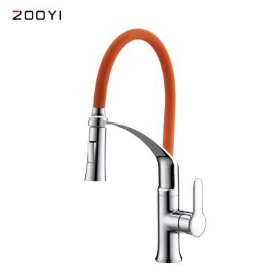 China ZOOYI China Factory Metered Faucets Pull Down Deck Mounted Kitchen Faucet Sink Mixer Chrome Silicone Spout Kitchen Faucet for sale