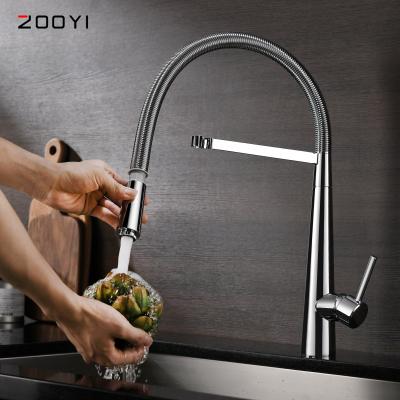 China ZOOYI Faucets Electric High Quality Brass Pull Out Chrome Deck Mounted Spring Kitchen Mixer Tap Faucet for sale