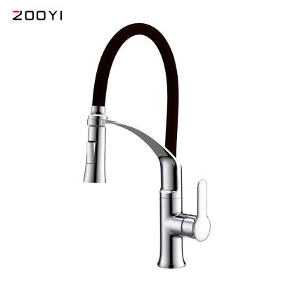 China ZOOYI New Modern Designer Kitchen Silicone Hot And Cold Faucet With Pull Down Sprayer for sale