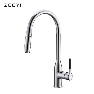 China ZOOYI Faucets Factory Price Metered Cheap Deck Mount Hot And Cold Chrome Pull Down Faucet For Kitchen Sink for sale