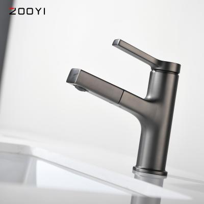 Cina ZOOYI Faucets Modern Metered Single Hole Bathroom Sink Faucet Brushed Gray Water Tap Pull Out Basin Mixer With Sprayer in vendita