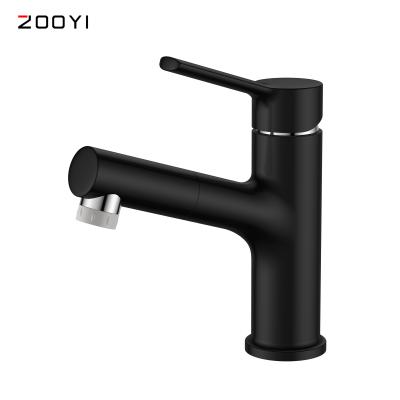 China ZOOYI Hot Selling Modern Black Bathroom Faucets Single Handle Metered Release Hot And Cold Brass Faucet Mixer Tap Te koop