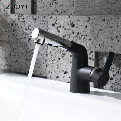 China ZOOYI Faucets Factory Supplier Modern Black Single Handle Discharge Metered Basin Hot And Cold Faucet for sale