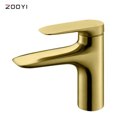 China Wholesale Metered Brushed Single Taps ZOOYI Factory Gold Handle Faucets Bath And Basin Mixer zu verkaufen