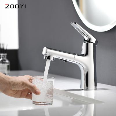 China ZOOYI Faucets Hot Selling Modern Hot Metered Wash Cold Chrome Pull Out Faucets Bath And Basin Mixer With Shower Head en venta