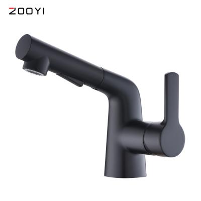 China New Black Single Handle Bathroom Sink Basin Metered Pull-Down Faucet ZOOYI Hot And Cold Faucet en venta