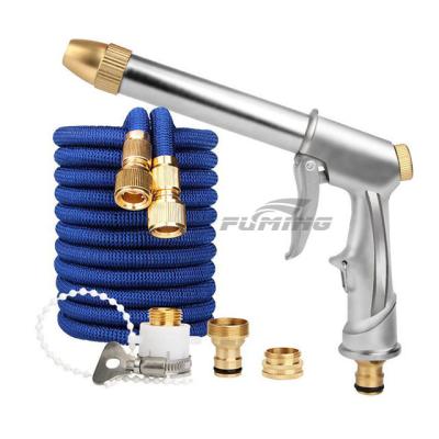 China Entry Luxury Copper plated high-pressure household car wash water gun water pipe garden telescopic hose flower watering car wash nozzle set for sale