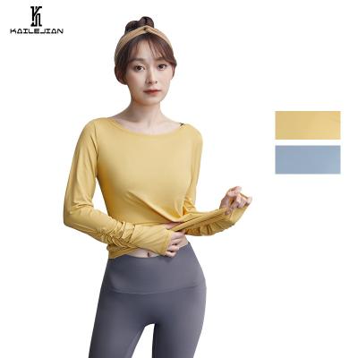 China Summer Breathable Sexy Women New Arrival Elastic Yoga Crop Tops Women Long Sleeve Yoga Tops Activewear Gym Fitness Sets for sale