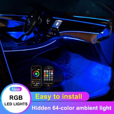 China Car Ambient Light Car Lamp Light APP Control 64 Colors RBG Decorative Neon Atmosphere Led Light Ambient Strip For Car for sale