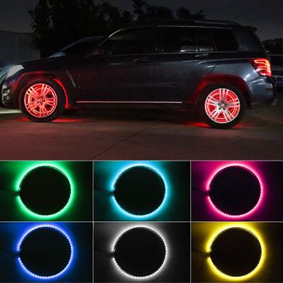 China Wholesale 4PCS Waterproof Chasing Light Double Row Tire Car IP68 RGB Waterproof Ring Led Wheel Light For Trucks for sale