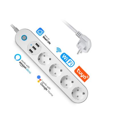 China New Tuya Wifi Smart Strip 4 Plug EU EU Electrical Outlets Residential / Multipurpose Power Plug Smart Life Alexa Google Home 3 USB Charger Port Timer App for sale