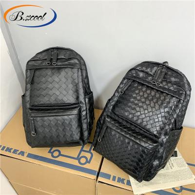 China Fashion Large Capacity Men's Backpack PU Leather Briefcases Woven Pure Color Man Travel Bag CY74264 for sale