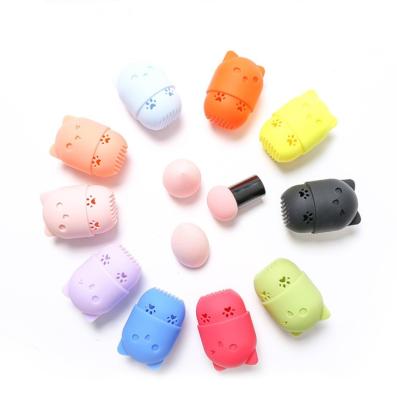 China Viable Youth Capsule Shape Silicone Powder Puff Storage Box Cat Makeup Powder Puff for sale