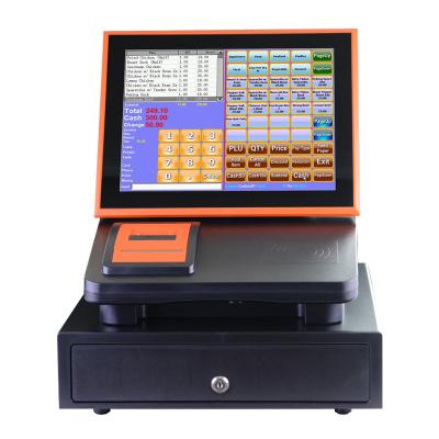 China Supermaket plug and play 12 inch touch screen cash register provide free retail and restaurant software come with printer and cash box for sale