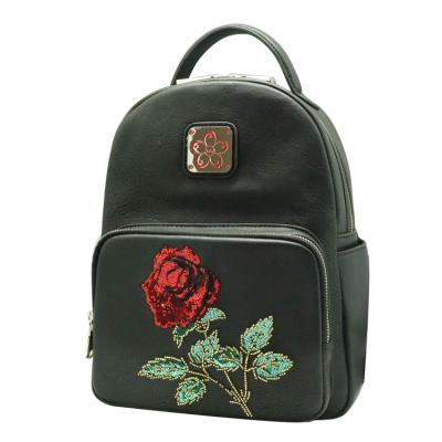 China High Quality PU High Quality Flower Embroidered Backpack Fashion Female Student Leather Backpack Customized for sale