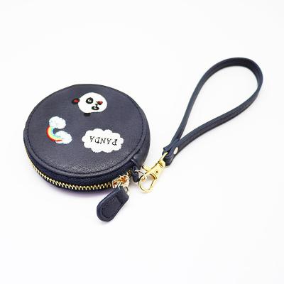 China Retro Embroidered Coin Purse Hand Key Coin Purse Small By Round Mini High Quality PU Fashion Bag for sale