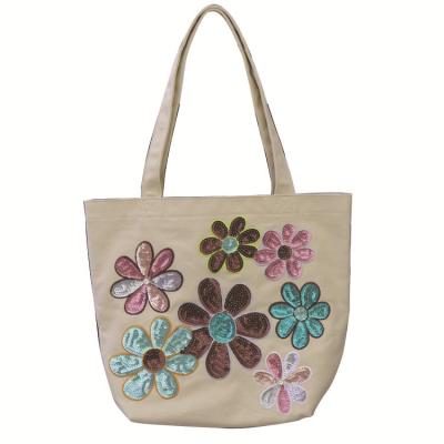 China New high-grade bag sequined embroidered schoolgirl embroidered one-shoulder canvas bag large-capacity set for sale