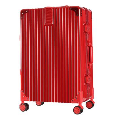 China High Quality Universal Wheel 22 Inch Red Aluminum Frame Luggage Suitcase Retro 22 Inch Case Aluminum Frame Trolley Boarding Case for sale