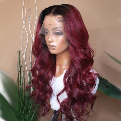 China Body Wave Black Burgundy Red Body Wave Wig Pre Plucked Brazilian Hair Wigs 150% Remy Hair Lace Part Colored 1b/99J Wig For Women for sale