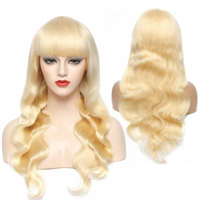 China Silky Straight 150 Density Body Wave Hair Wigs With Full Bangs Machine Glueless Wigs 613 Blonde Peruvian Remy Hair Wig for sale