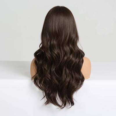 China Long Dark Brown Body Wave Women's Wigs With Bangs Heat Resistant Body Wave Wigs For Black Women African American Hair for sale