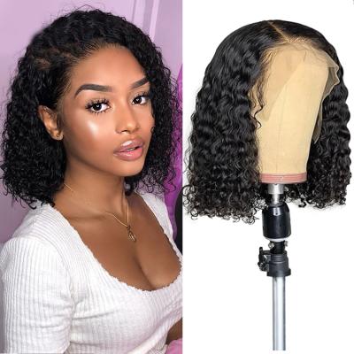 China 100% Cheap Raw Brazilian Curly Bob Wig Human Hair Lace Wigs Short Hair Wig With 13x4 Rollers Glueless Lace Up For Women natura brazil hair for sale