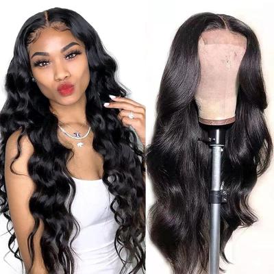 China Cheap Swiss Body Wave Lace Hair Wig 12-26 Inch Brazilian Hair Wig 4x4 Closure Body Wave Wigs For Black Women for sale