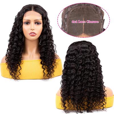 China Hd 4x4 Deep Wave Wigs Deep Curly Hair Lace Front Human Hair Wig Raw Peruvian Virgin Hair Lace Front Wig For Black Women for sale