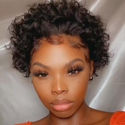 China Jerry Curl Wholesale Short Pixie Cut Wig Natural Curly Remy Human Cheap Hair Machine Made Brazilian Hair For Black Women for sale