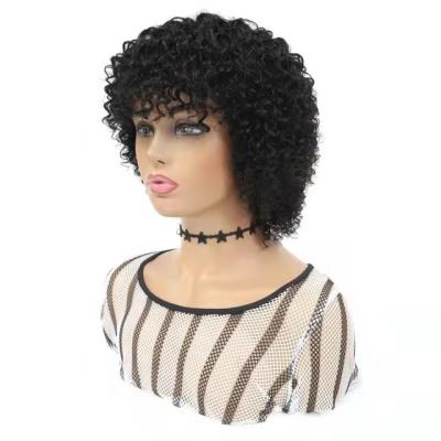 China Short Bob Wig With Bangs Natural Black Brazilian Curly Curly Human Hair Wigs Short Curl Machine Made Full Wigs For Women Remy for sale