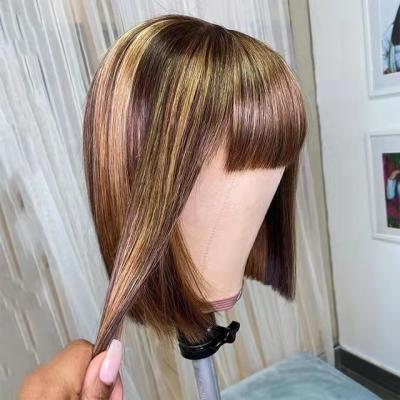 China Short Bob Wig With Bangs Straight Brazilian Hair Wigs Full Human Hair Wigs Cheap Machine Made Cheap Human Hair Wigs For Women Hair for sale