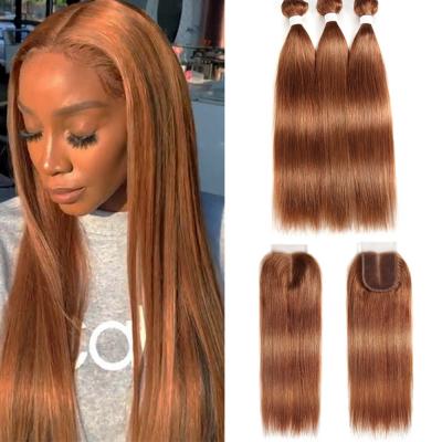 China Virgin Straight Human Hair Silky Wave Straight Hair Bundles Honey Brown Color Hair Wholesale Brazilian For Black Women for sale