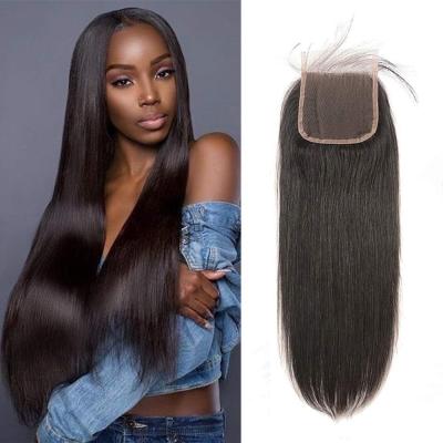 China Silk Top Closure Straight Remy Human Hair Baisi Hair Lace Extensions 5x5 Straight Lace Closure With Baby Hair Free Middle Part for sale