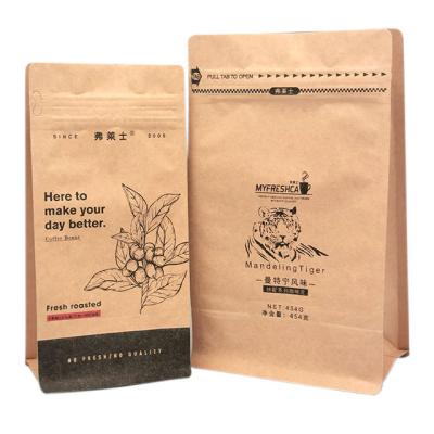 China Wholesale Biodegradable Moisture Proof Resealable Coffee Beanbag Coffee Pouch Valve Zipper Paper Tea Bag Flat Bottom Kraft Bag for sale