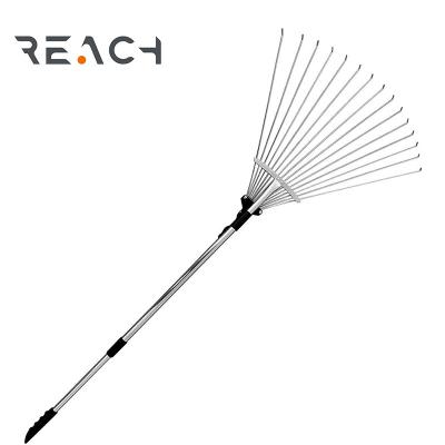 China Garden Rake 15 Tooth Telescopic Steel Leaf Rake With Adjustable Folding Head for sale