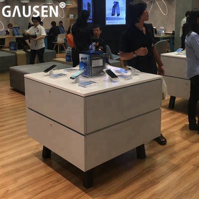 China Optical Display Cabinets Store Customized Wooden Cell Phone Shop Table Counter And Cell Phone Showcase for sale