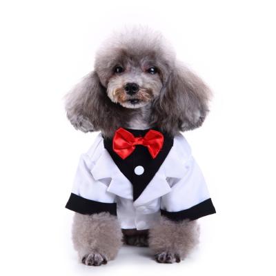 China Stocked New Gentle Dog Wedding Party Suit Pet Tuxedo Costume Outfit with Detachable Bowtie Collar for sale