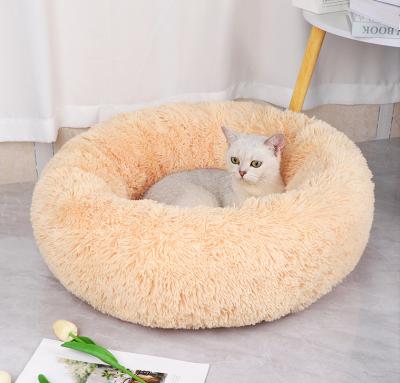 China Sustainable Plush Soft Pet Beds for Indoor Cats Dogs Warming Machine Washable Fluffy Luxury Calming Pet Bed for sale