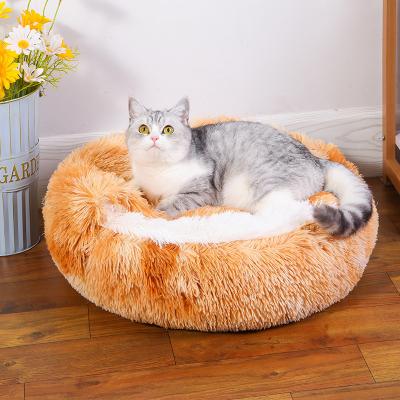 China Sustainable Wholesale Round Soft Comfortable Plush Half-encolosed Pet Bed for Dogs and Cats Fluffy Pet Bed Cave for sale